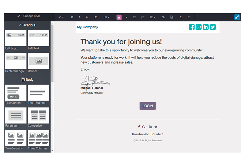 Flectra text and image block